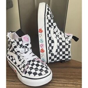 Vans Sk8-Hi Zip Checkerboard Hearts High Top Sneakers Kids Size 6.0